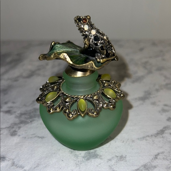 Cherished Treasures Perfume Bottle Empty Light Green Frosted Glass With Frog - Picture 1 of 7